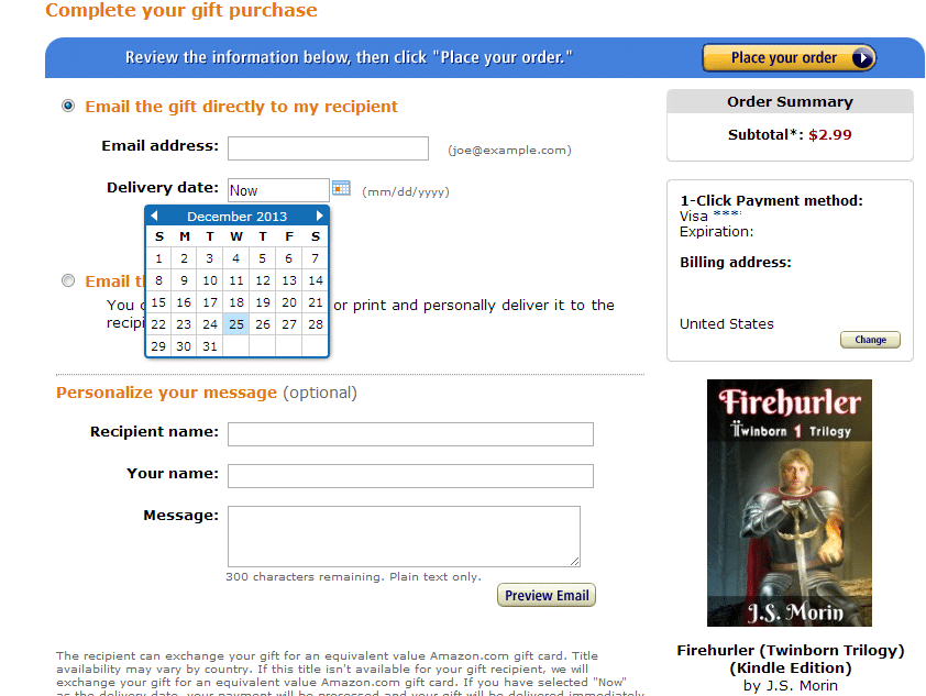 Amazon ebook gift detail screenshot